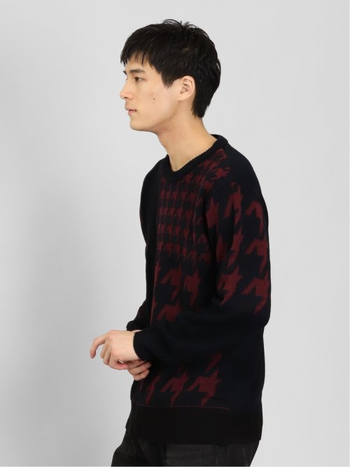 ウォッシャブル 柄切替 クルーニット