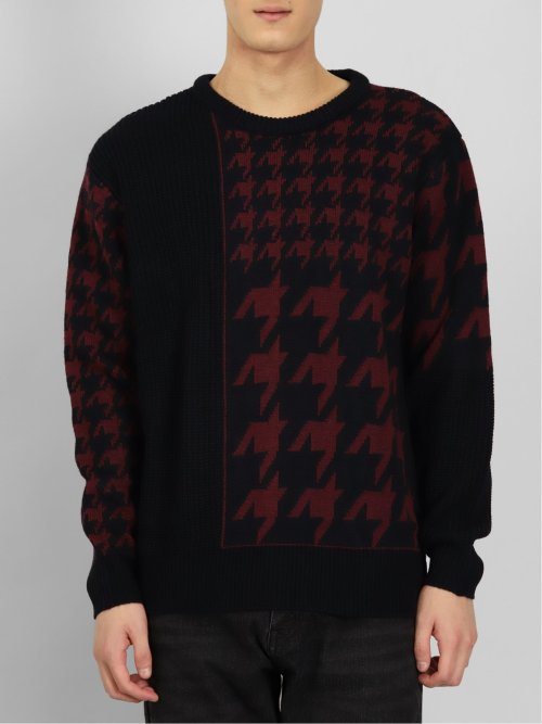 ウォッシャブル 柄切替 クルーニット