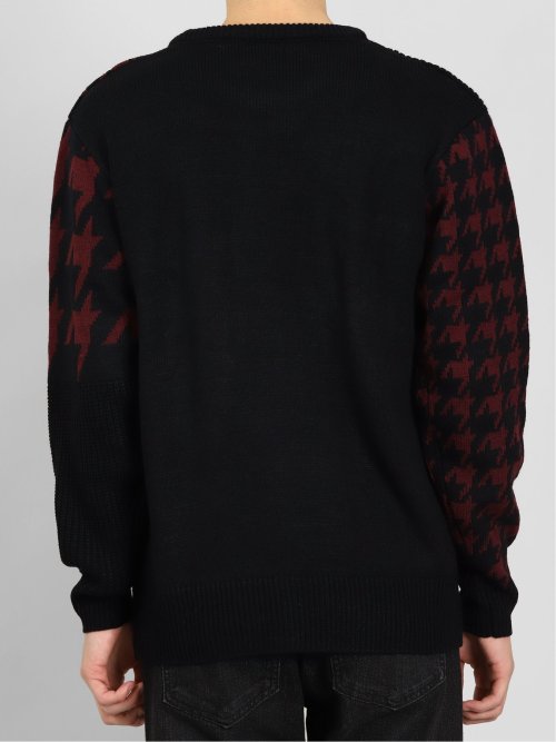 ウォッシャブル 柄切替 クルーニット