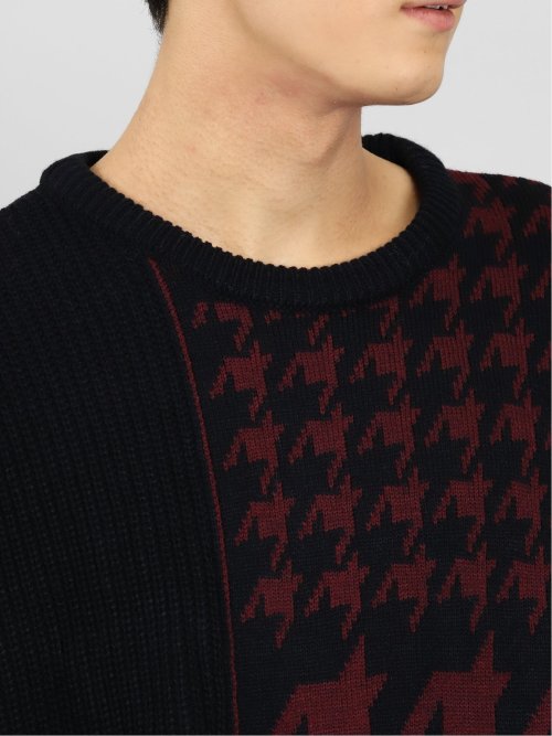 ウォッシャブル 柄切替 クルーニット