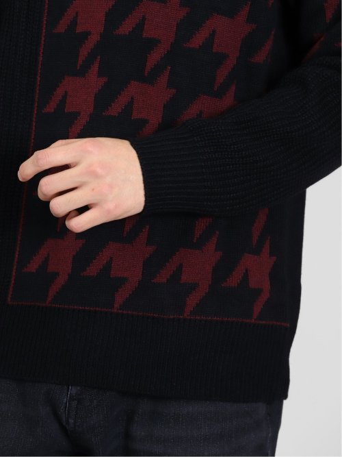 ウォッシャブル 柄切替 クルーニット