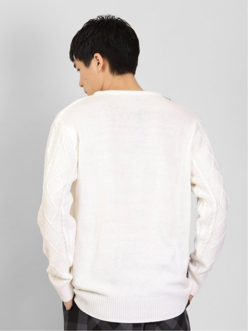 ウォッシャブル 編地切替 Vネックニット