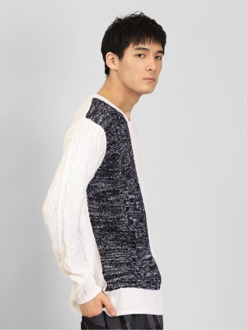 ウォッシャブル 編地切替 Vネックニット