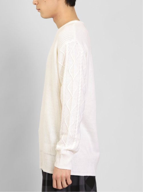 ウォッシャブル 編地切替 Vネックニット