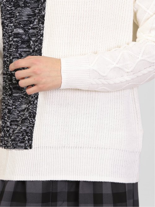 ウォッシャブル 編地切替 Vネックニット