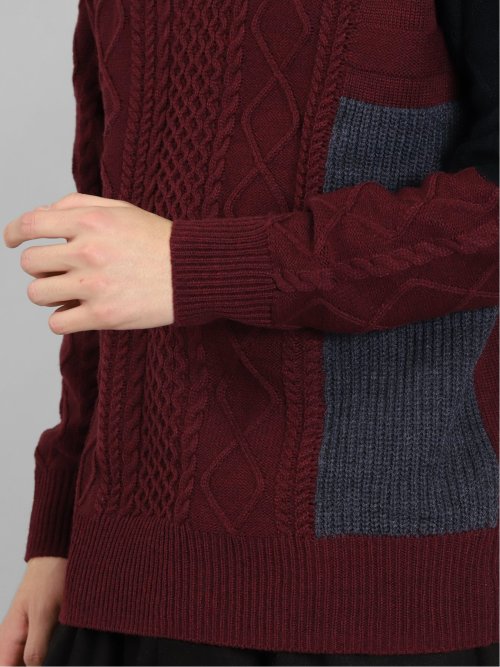 ウォッシャブル 編地切替 タートルネックニット