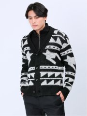 ジャガード Vネック ニットカーディガン