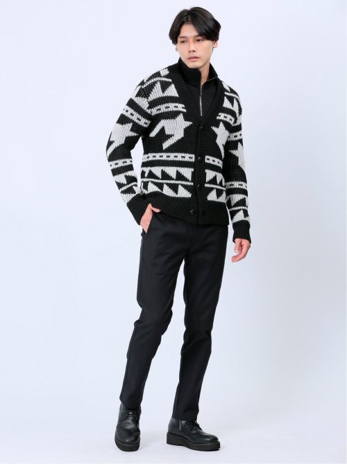 ジャガード Vネック ニットカーディガン