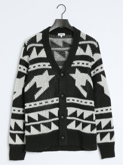 ジャガード Vネック ニットカーディガン