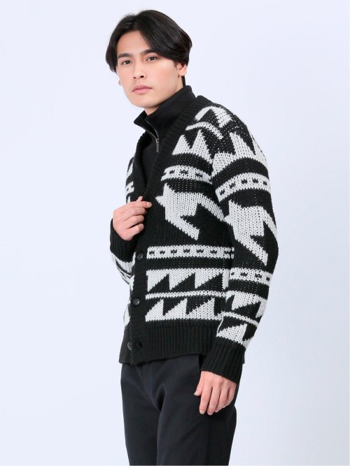 ジャガード Vネック ニットカーディガン