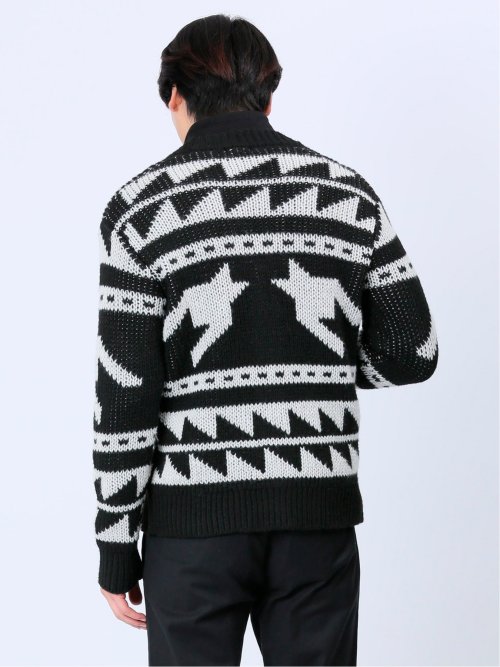 ジャガード Vネック ニットカーディガン