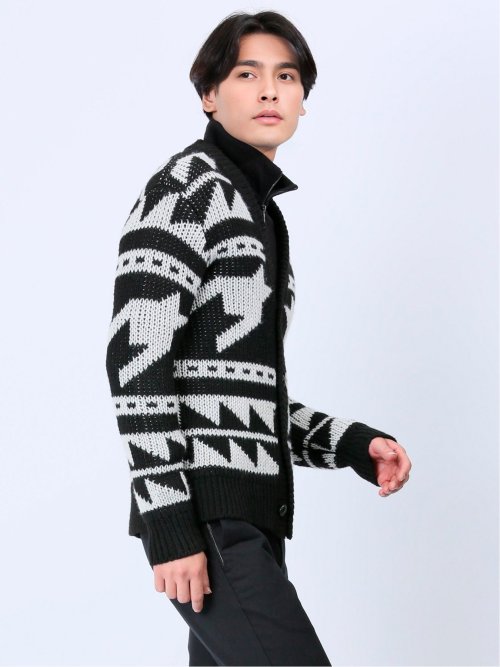 ジャガード Vネック ニットカーディガン