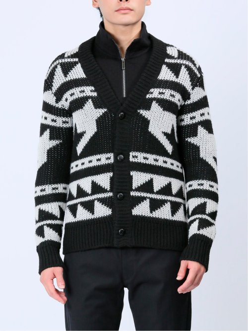 ジャガード Vネック ニットカーディガン