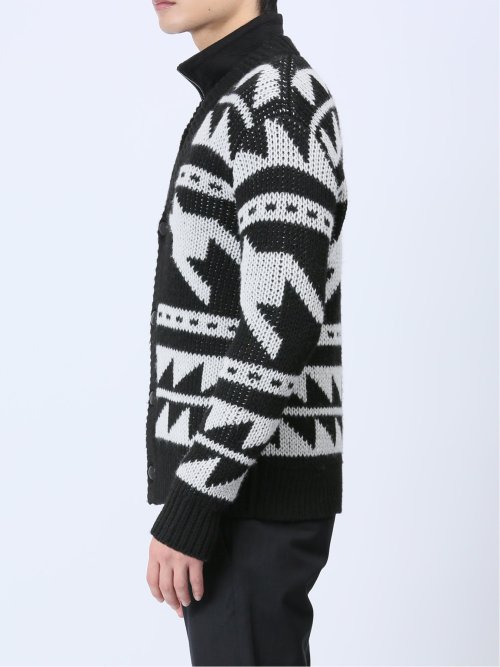 ジャガード Vネック ニットカーディガン