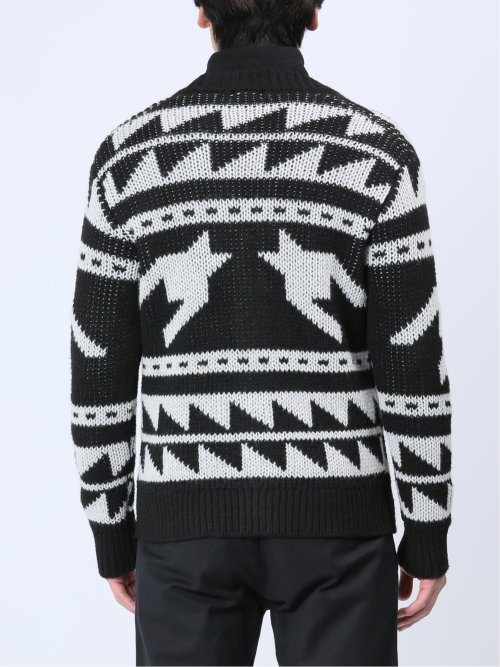 ジャガード Vネック ニットカーディガン