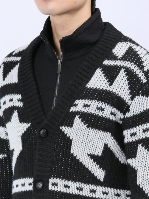 ジャガード Vネック ニットカーディガン