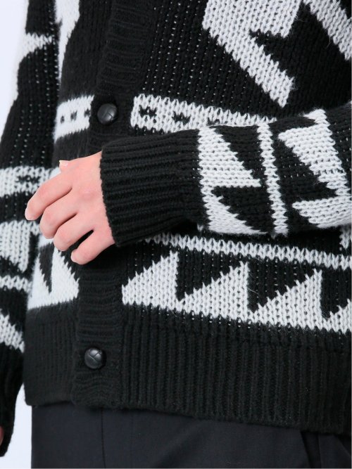 ジャガード Vネック ニットカーディガン