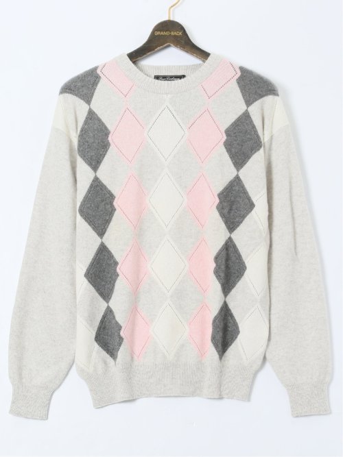 【大きいサイズ】グランバック/GRAND-BACK カシミヤ100% ジャカード クルーニット