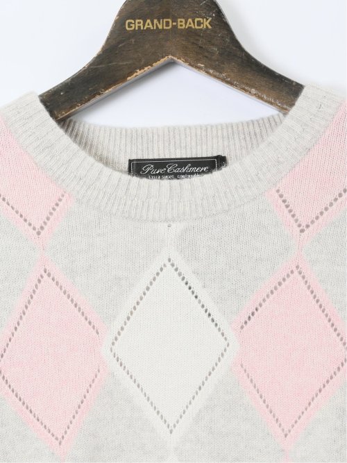 【大きいサイズ】グランバック/GRAND-BACK カシミヤ100% ジャカード クルーニット