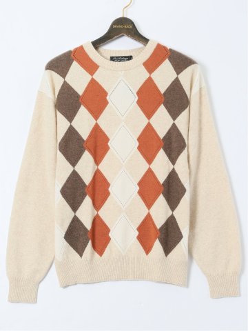 【大きいサイズ】グランバック/GRAND-BACK カシミヤ100% ジャカード クルーニット