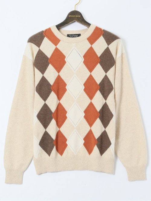 【大きいサイズ】グランバック/GRAND-BACK カシミヤ100% ジャカード クルーニット
