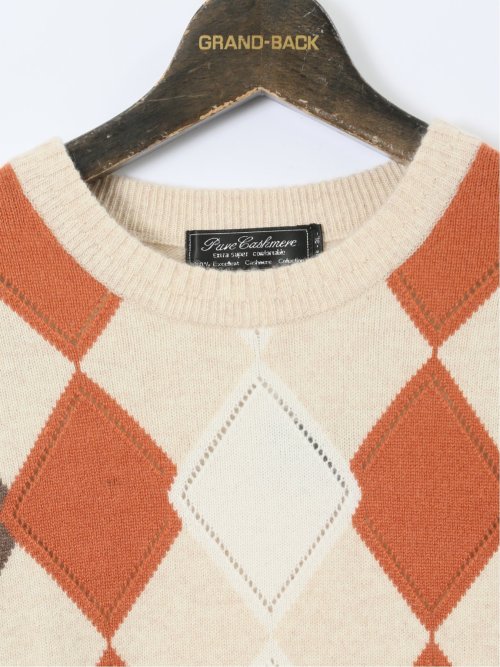 【大きいサイズ】グランバック/GRAND-BACK カシミヤ100% ジャカード クルーニット