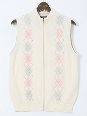 【大きいサイズ】グランバック/GRAND-BACK カシミヤ100% フルジップ ニットベスト