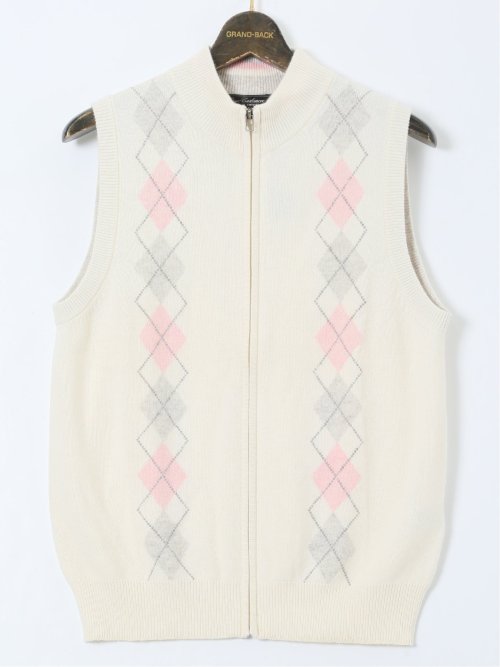 【大きいサイズ】グランバック/GRAND-BACK カシミヤ100% フルジップ ニットベスト