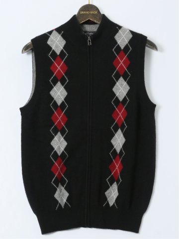 【大きいサイズ】グランバック/GRAND-BACK カシミヤ100% フルジップ ニットベスト