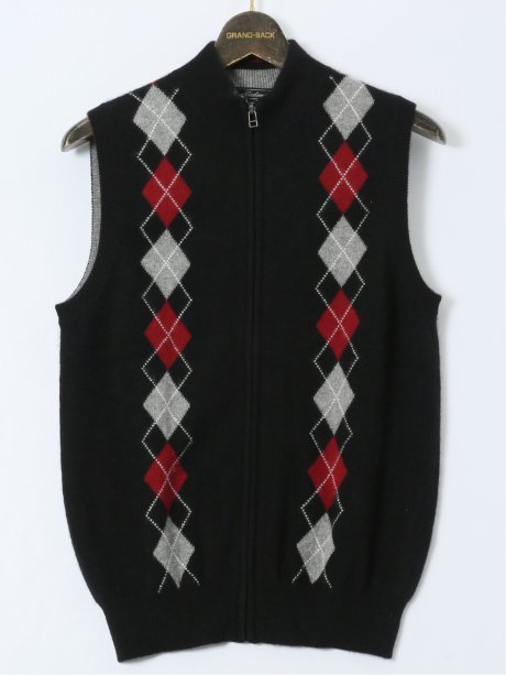 【大きいサイズ】グランバック/GRAND-BACK カシミヤ100% フルジップ ニットベスト