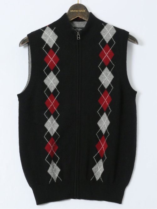 【大きいサイズ】グランバック/GRAND-BACK カシミヤ100% フルジップ ニットベスト