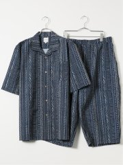 【大きいサイズ】ゆるリラ ストレッチ リラクシング上下セット ストライプ
