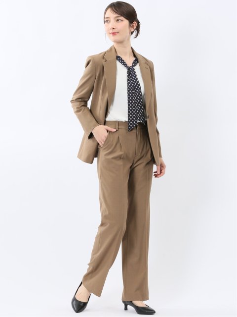 ウーリッシュ リラクシング 1ボタンジャケット＋セミワイドパンツ キャメル