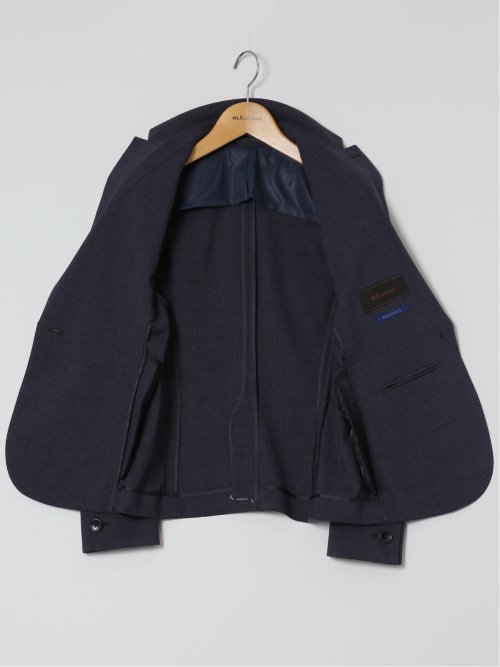ストレッチウォッシャブル 1ボタンジャケット+テーパードパンツ ウィンドペン紺