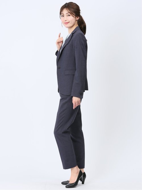 ストレッチウォッシャブル 1ボタンジャケット+テーパードパンツ ウィンドペン紺