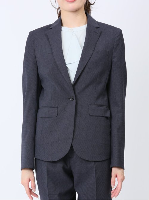 ストレッチウォッシャブル 1ボタンジャケット+テーパードパンツ ウィンドペン紺