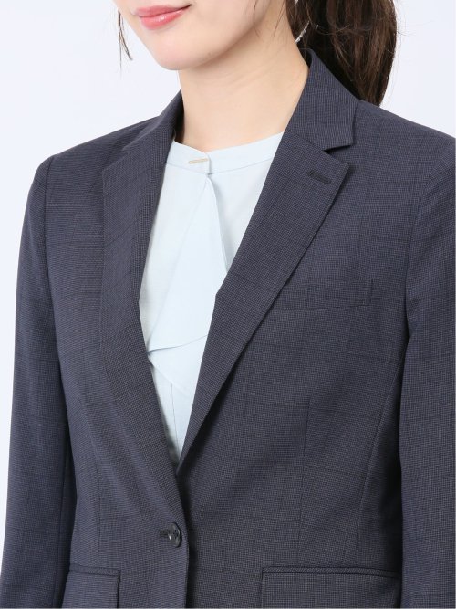 ストレッチウォッシャブル 1ボタンジャケット+テーパードパンツ ウィンドペン紺