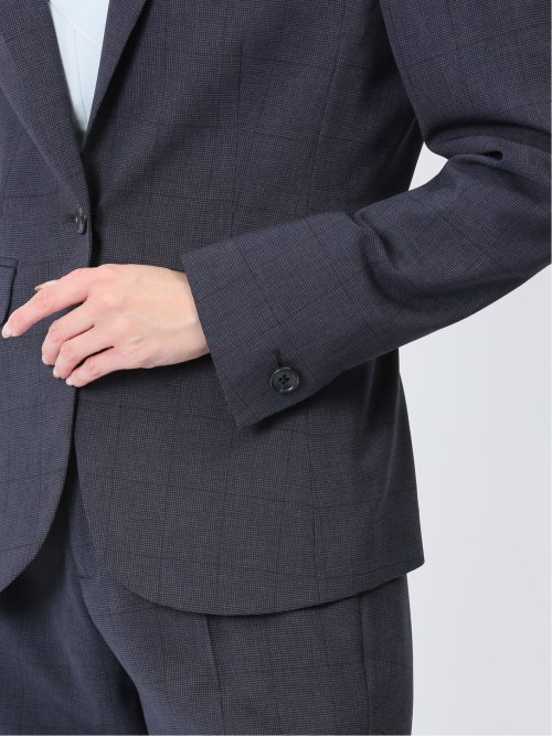 ストレッチウォッシャブル 1ボタンジャケット+テーパードパンツ ウィンドペン紺