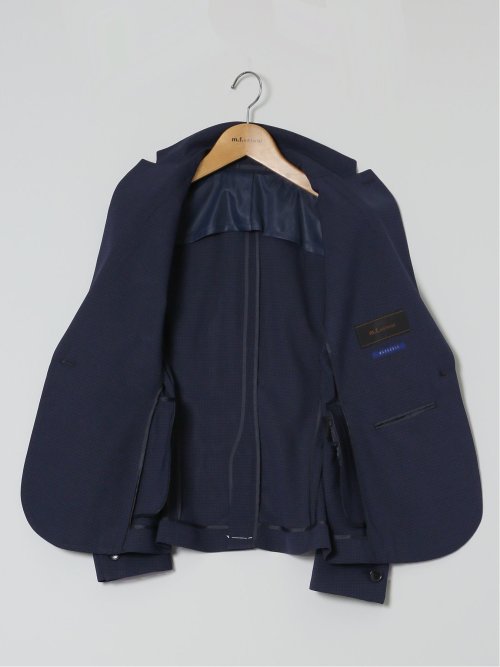 ストレッチウォッシャブル 1ボタンジャケット+テーパードパンツ 紺