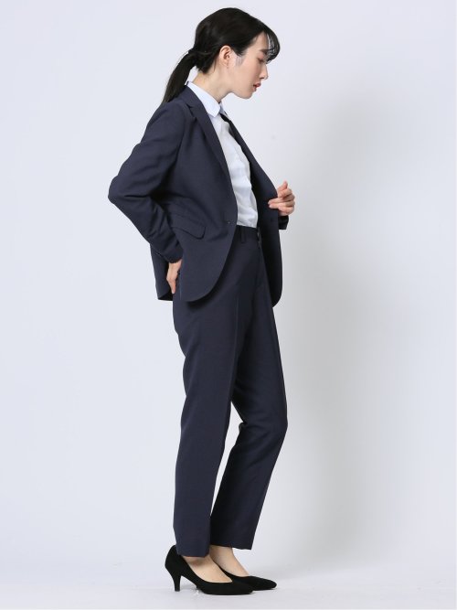 ストレッチウォッシャブル 1ボタンジャケット+テーパードパンツ 紺