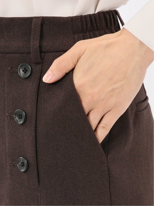 ストレッチウォッシャブル ノーカラージャケット＋セミワイドパンツ ウーリッシュこげ茶