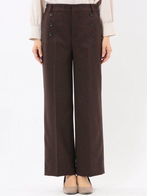 ストレッチウォッシャブル ノーカラージャケット＋セミワイドパンツ ウーリッシュこげ茶