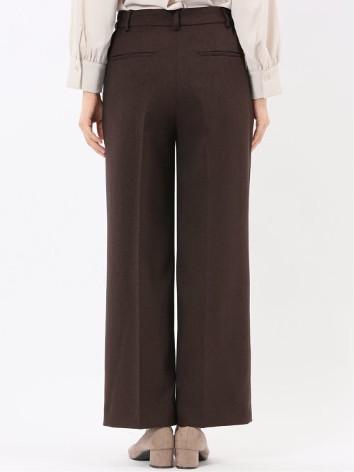 ストレッチウォッシャブル ノーカラージャケット＋セミワイドパンツ ウーリッシュこげ茶