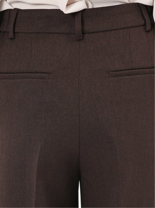 ストレッチウォッシャブル ノーカラージャケット＋セミワイドパンツ ウーリッシュこげ茶