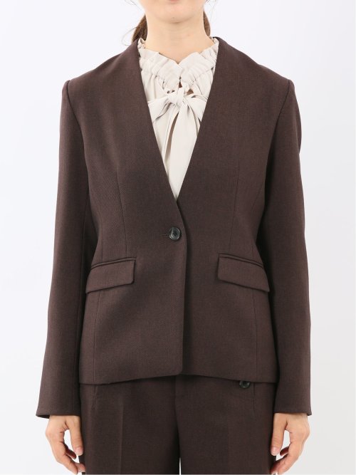 ストレッチウォッシャブル ノーカラージャケット＋セミワイドパンツ ウーリッシュこげ茶