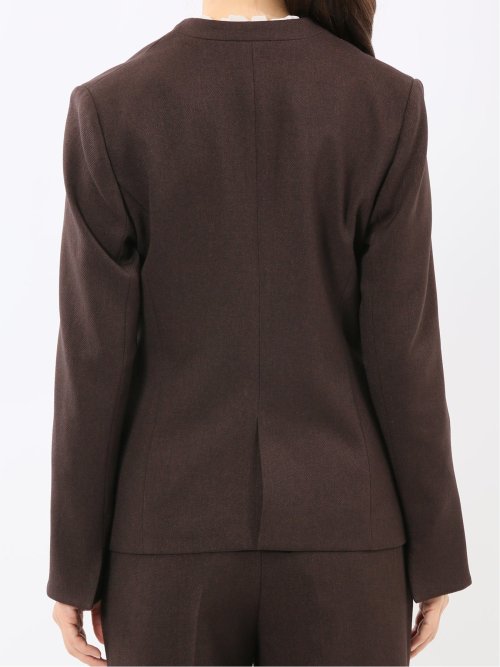 ストレッチウォッシャブル ノーカラージャケット＋セミワイドパンツ ウーリッシュこげ茶