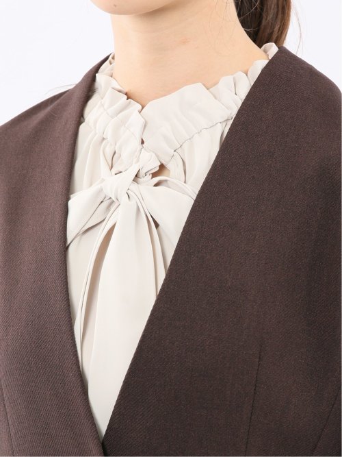 ストレッチウォッシャブル ノーカラージャケット＋セミワイドパンツ ウーリッシュこげ茶