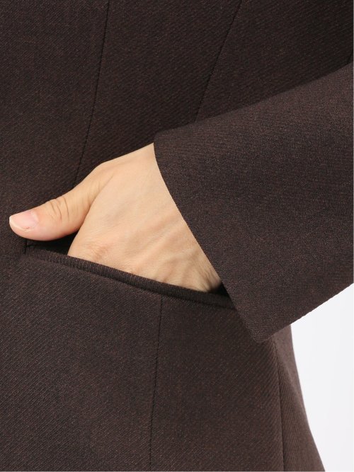 ストレッチウォッシャブル ノーカラージャケット＋セミワイドパンツ ウーリッシュこげ茶