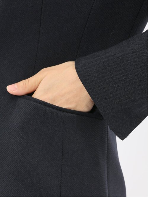 ストレッチウォッシャブル ノーカラージャケット＋セミワイドパンツ ウーリッシュ紺