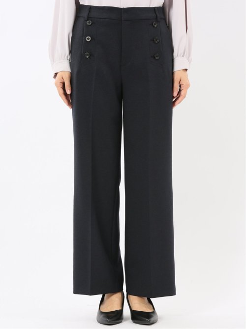 ストレッチウォッシャブル ノーカラージャケット＋セミワイドパンツ ウーリッシュ紺